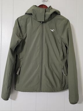 Hollister All Weather Jacket Womens Medium Green Hooded Full Zip Coat